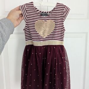 Striped Burgundy and Gold Heart Dress Kids